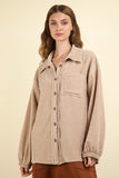 VERY J Mixed Media Button Down Raw Hem Shacket - Trendsi