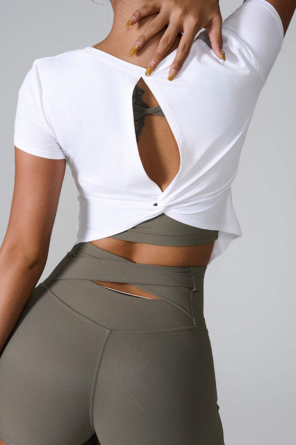 Cutout Round Neck Short Sleeve Active T-Shirt - Trendsi - Flyclothing LLC