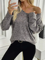 Casual V-Neck Drop Shoulder Sweater - Trendsi - Flyclothing LLC