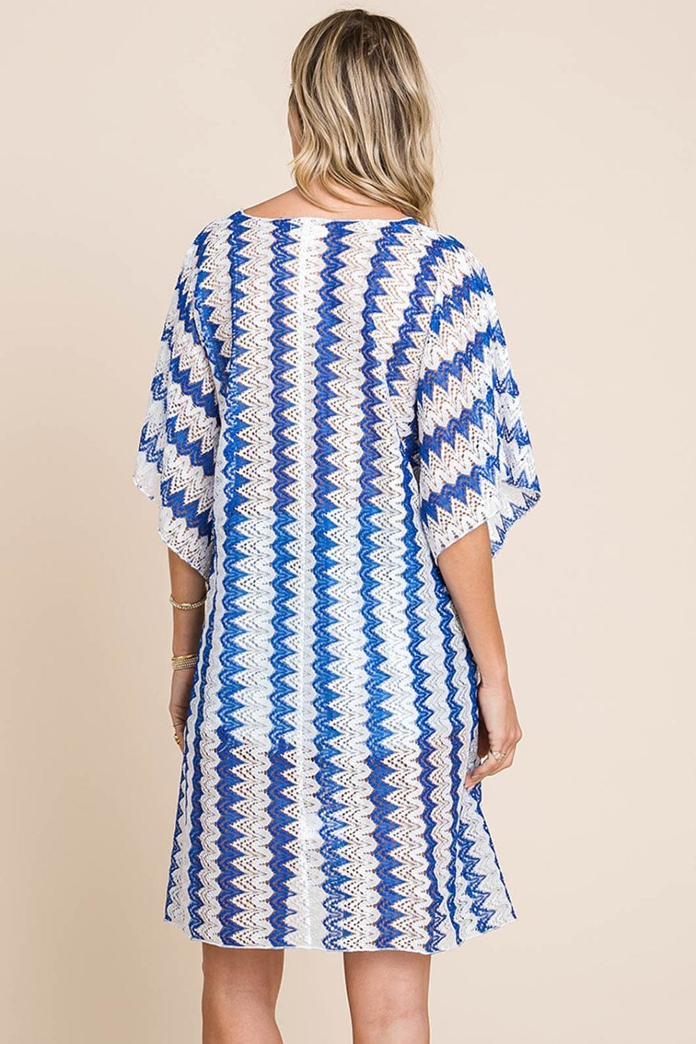 Cotton Bleu by Nu Lab Tied Striped Plunge Half Sleeve Cover-Up - Trendsi