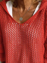 Openwork Long Sleeve Hooded Knit Cover Up - Trendsi - Flyclothing LLC