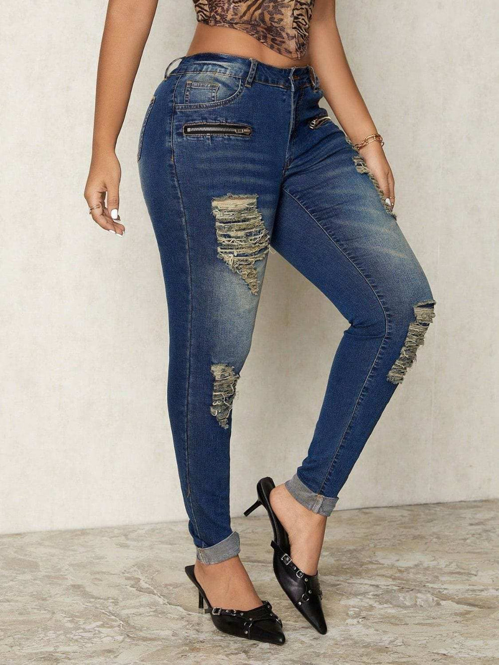 Distressed Skinny Jeans - Trendsi - Flyclothing LLC