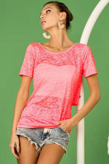 BiBi Burn Out Knit Top with Back Double Twist Detail - Trendsi - Flyclothing LLC