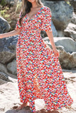 Floral Half Sleeve Deep V Neck Cutout Back Maxi Dress - Trendsi