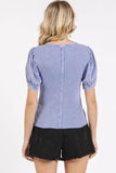 Mittoshop Mineral Wash Puff Sleeve Rib Knit Top - Trendsi