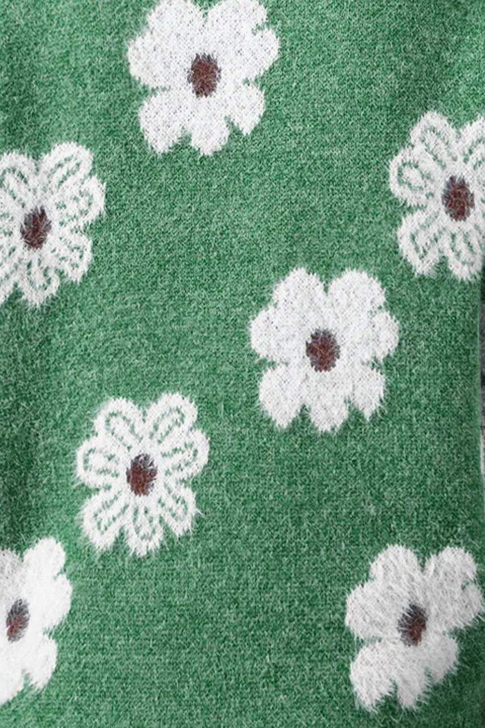 Flower Half Zip Long Sleeve Sweater - Trendsi - Flyclothing LLC