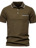 Men's Short Sleeve Collared Neck Striped Polo - Trendsi - Flyclothing LLC