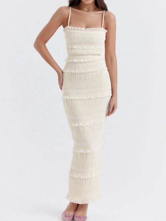Frill Tiered Textured Maxi Cami Dress - Trendsi - Flyclothing LLC