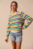 SO ME Mardi Gras Color Stripe Knit Sweater Top - Trendsi - Flyclothing LLC
