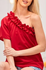 BiBi Ruffled Asymmetrical Crepe One Shoulder Top - Trendsi - Flyclothing LLC