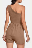 Smocked Single Shoulder Romper - Trendsi