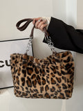 Faux Fur Leopard Shoulder Bag - Trendsi