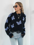 Distressed Butterfly Cropped Sweater - Trendsi - Flyclothing LLC
