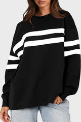 Lovelet Striped Round Neck Dropped Shoulder Sweatshirt - Trendsi
