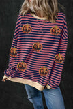 Pumpkin Striped Round Neck Long Sleeve Sweatshirt - Trendsi - Flyclothing LLC