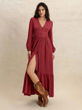 V-Neck Balloon Sleeve Ruffled Hem Maxi Dress - Trendsi