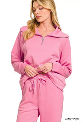 Zenana Scuba Half Zip Sweatshirts and Joggers Set - Trendsi - Flyclothing LLC