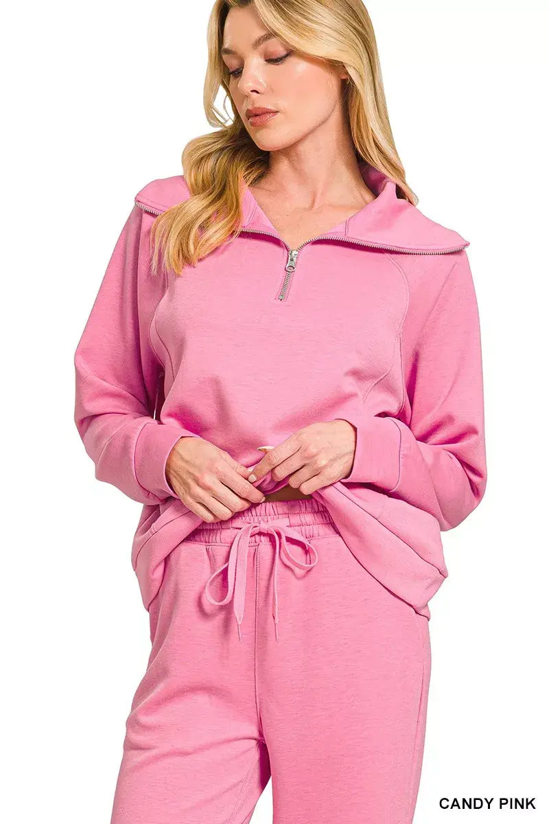 Zenana Scuba Half Zip Sweatshirts and Joggers Set - Trendsi - Flyclothing LLC