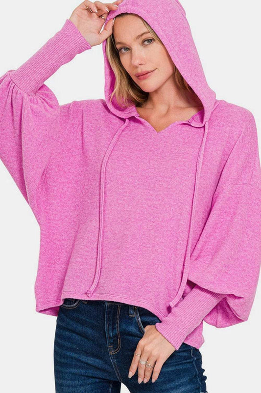Zenana Brushed Hacci Drop Shoulder Cropped Hoodie - Trendsi - Flyclothing LLC