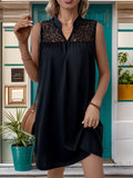 Lace Detail Notched Sleeveless Mini Dress - Trendsi
