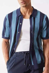 Men's Plus Size Striped Button Down Short Sleeve Shirt - Trendsi - Flyclothing LLC