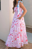 Floral Print Knotted Shoulder Smocked Maxi Dress - Trendsi - Flyclothing LLC