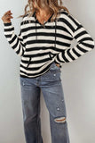 Drawstring Striped Long Sleeve Hooded Sweater - Trendsi - Flyclothing LLC