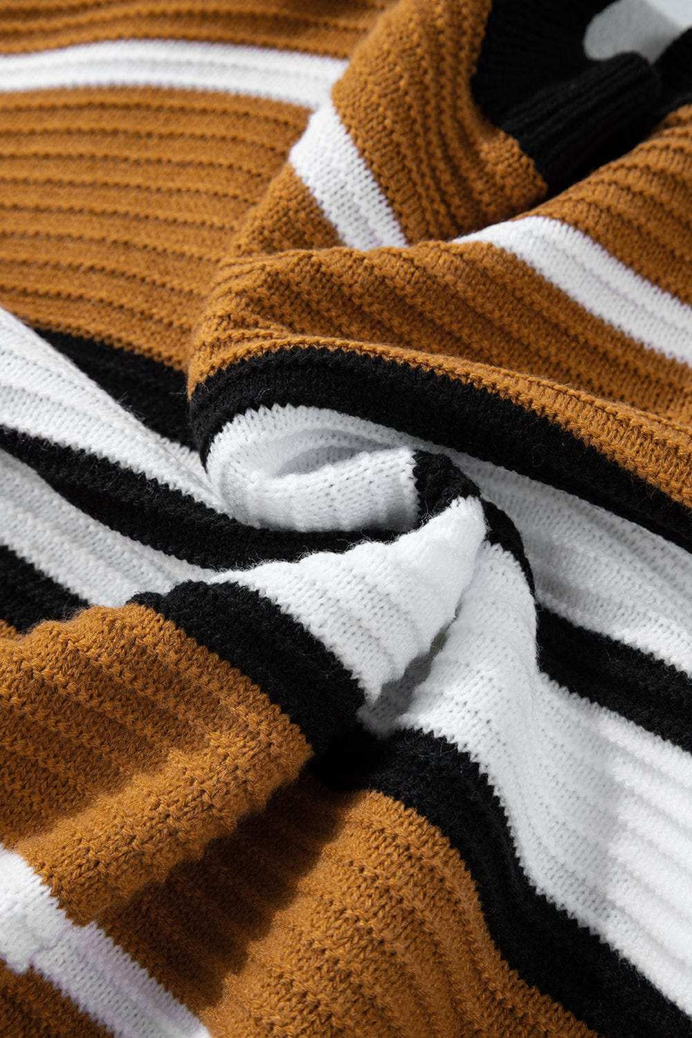 Contrast Stripes V Neck Long Sleeve Sweater - Trendsi - Flyclothing LLC