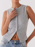 Lovelet Button Up Round Neck Tank - Trendsi - Flyclothing LLC
