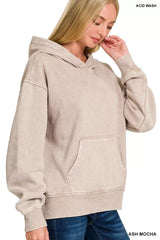 Zenana Fleece Acid Wash Kangaroo Pocket Hoodie - Trendsi - Flyclothing LLC