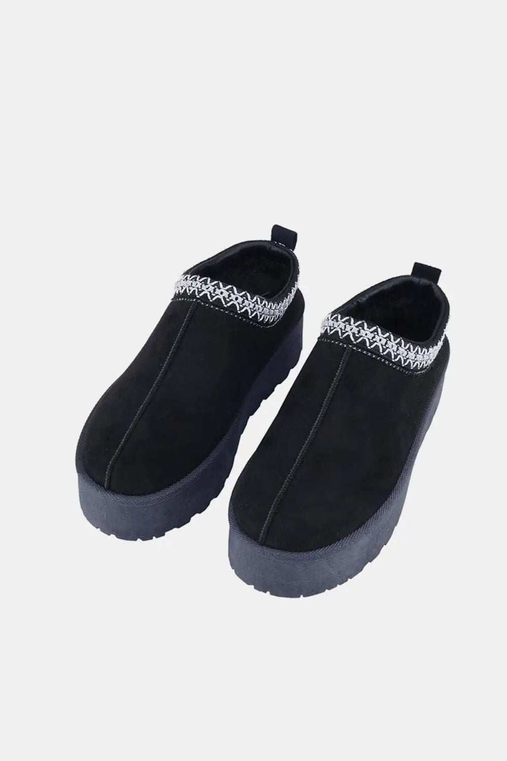 Weeboo Platform Embroidered Trim Slip-On Boots - Trendsi - Flyclothing LLC