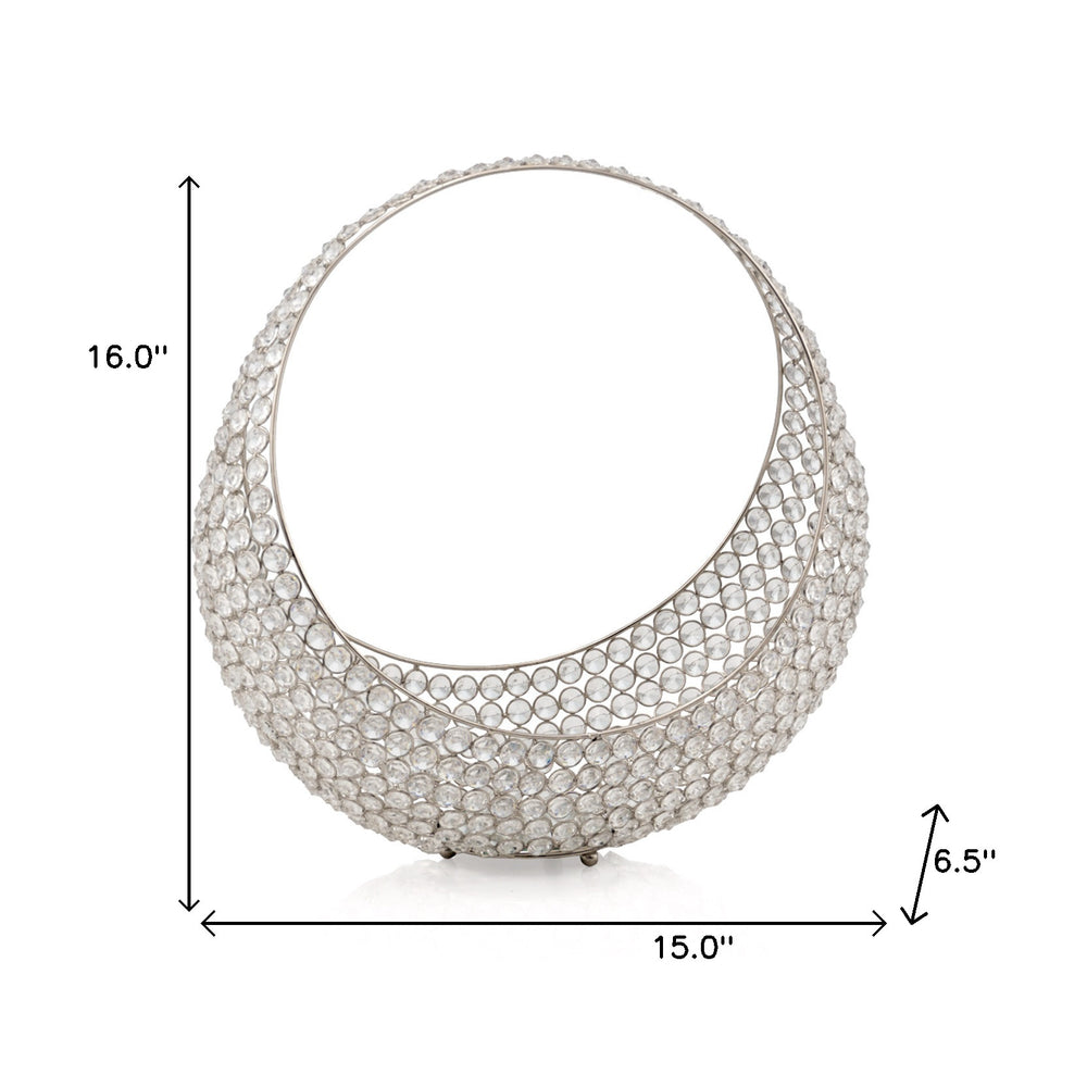16" Silver and Faux Crystal Bling Ring Basket - Homeroots