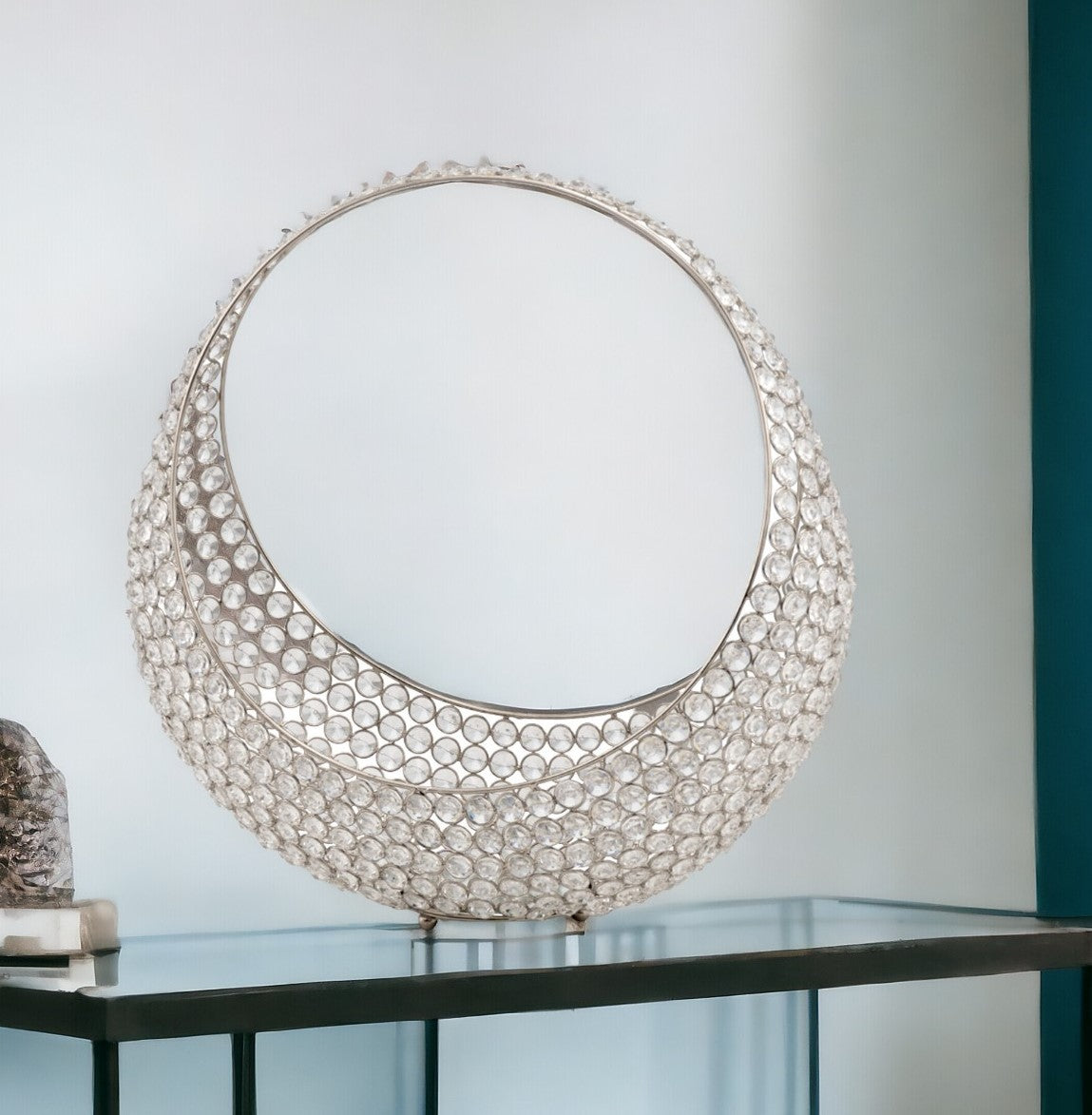 16" Silver and Faux Crystal Bling Ring Basket - Homeroots - Flyclothing LLC