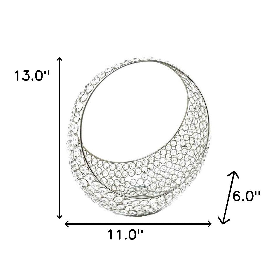 13" Silver and Faux Crystal Bling Ring Basket - Homeroots - Flyclothing LLC