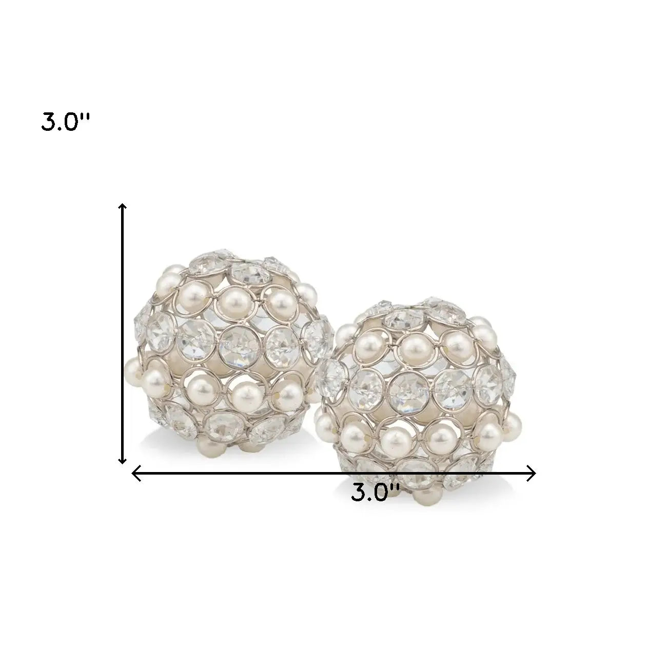 Set of Two Silver and Clear Faux Crystal and Pearl Decorative Orbs - Homeroots - Flyclothing LLC