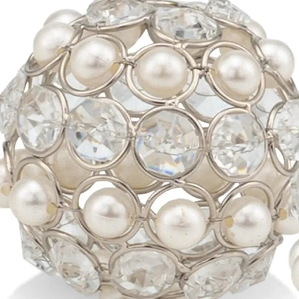 Set of Two Silver and Clear Faux Crystal and Pearl Decorative Orbs - Homeroots - Flyclothing LLC
