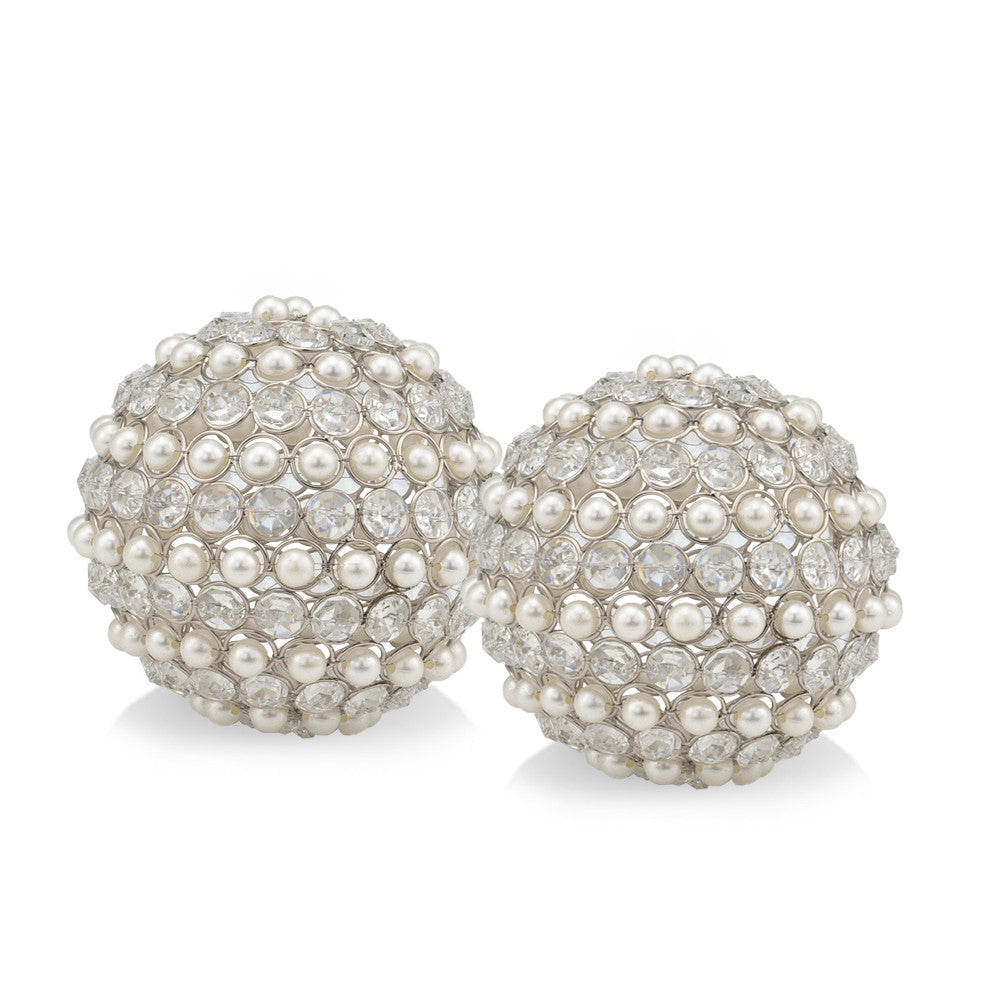 Set Of Two 4" Silver And Clear Faux Crystal Decorative Orbs - Homeroots - Flyclothing LLC