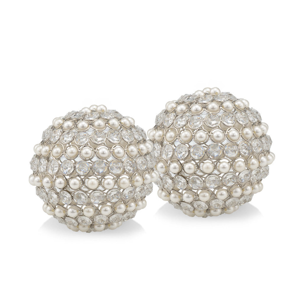 Set Of Two 4" Silver And Clear Faux Crystal Decorative Orbs - Homeroots - Flyclothing LLC