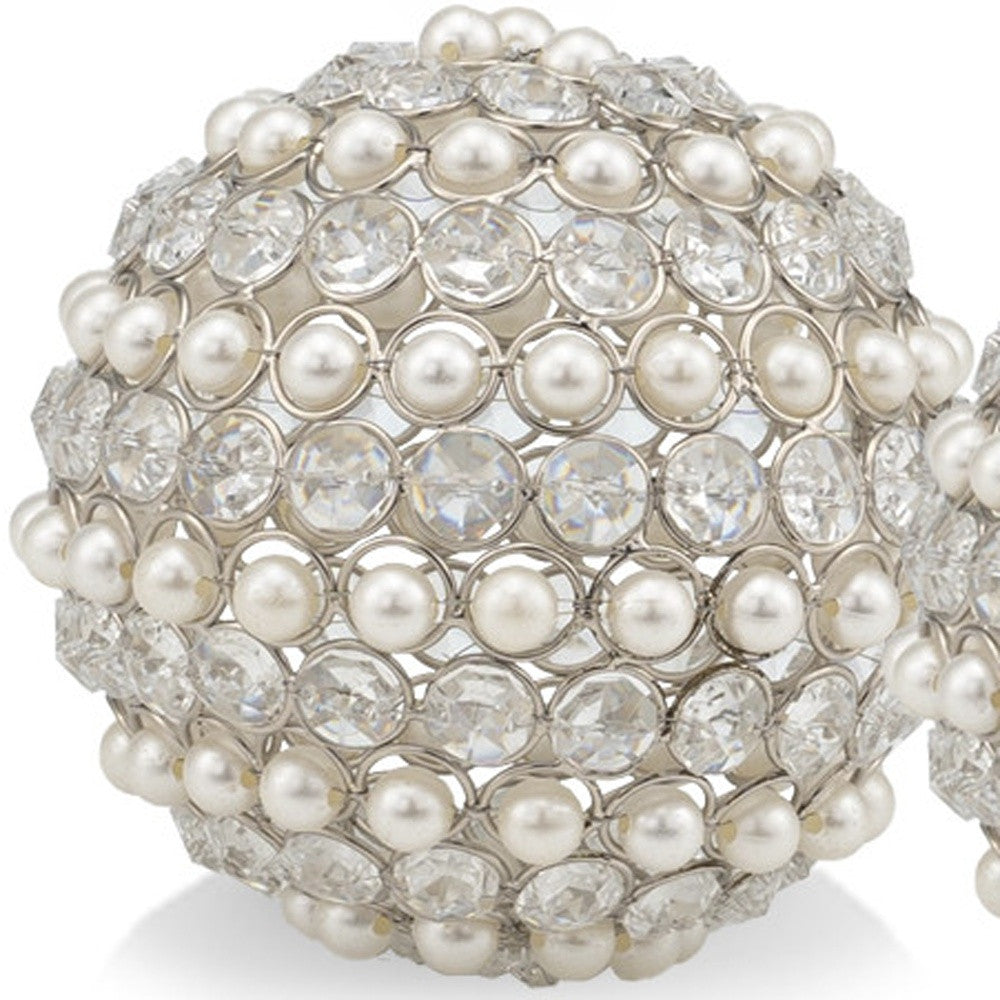 Set Of Two 4" Silver And Clear Faux Crystal Decorative Orbs - Homeroots - Flyclothing LLC