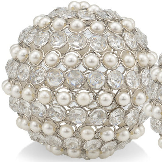 Set Of Two 4" Silver And Clear Faux Crystal Decorative Orbs - Homeroots