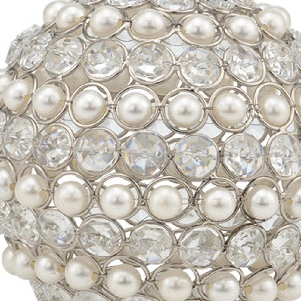 Set Of Two 4" Silver And Clear Faux Crystal Decorative Orbs - Homeroots