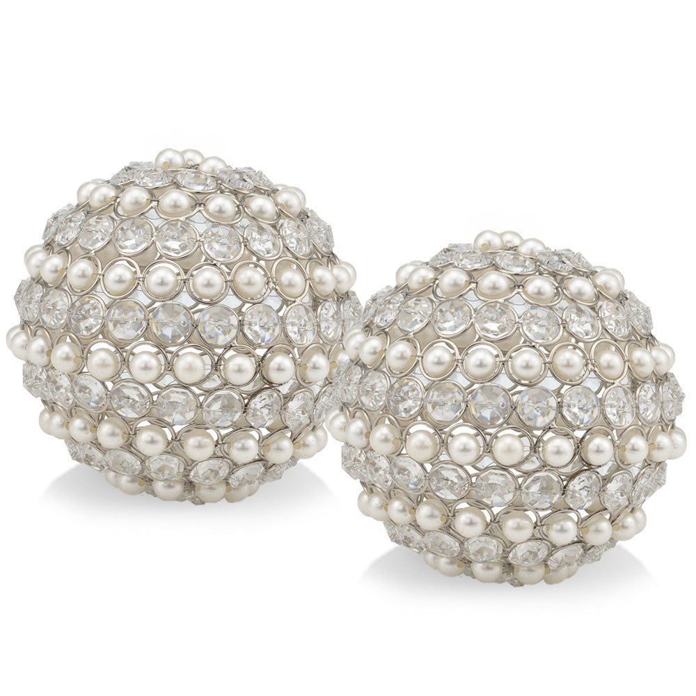 Set Of Two 5" Silver And Clear Faux Crystal Decorative Orb Sculptures - Homeroots - Flyclothing LLC
