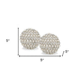 Set Of Two 5" Silver And Clear Faux Crystal Decorative Orb Sculptures - Homeroots - Flyclothing LLC
