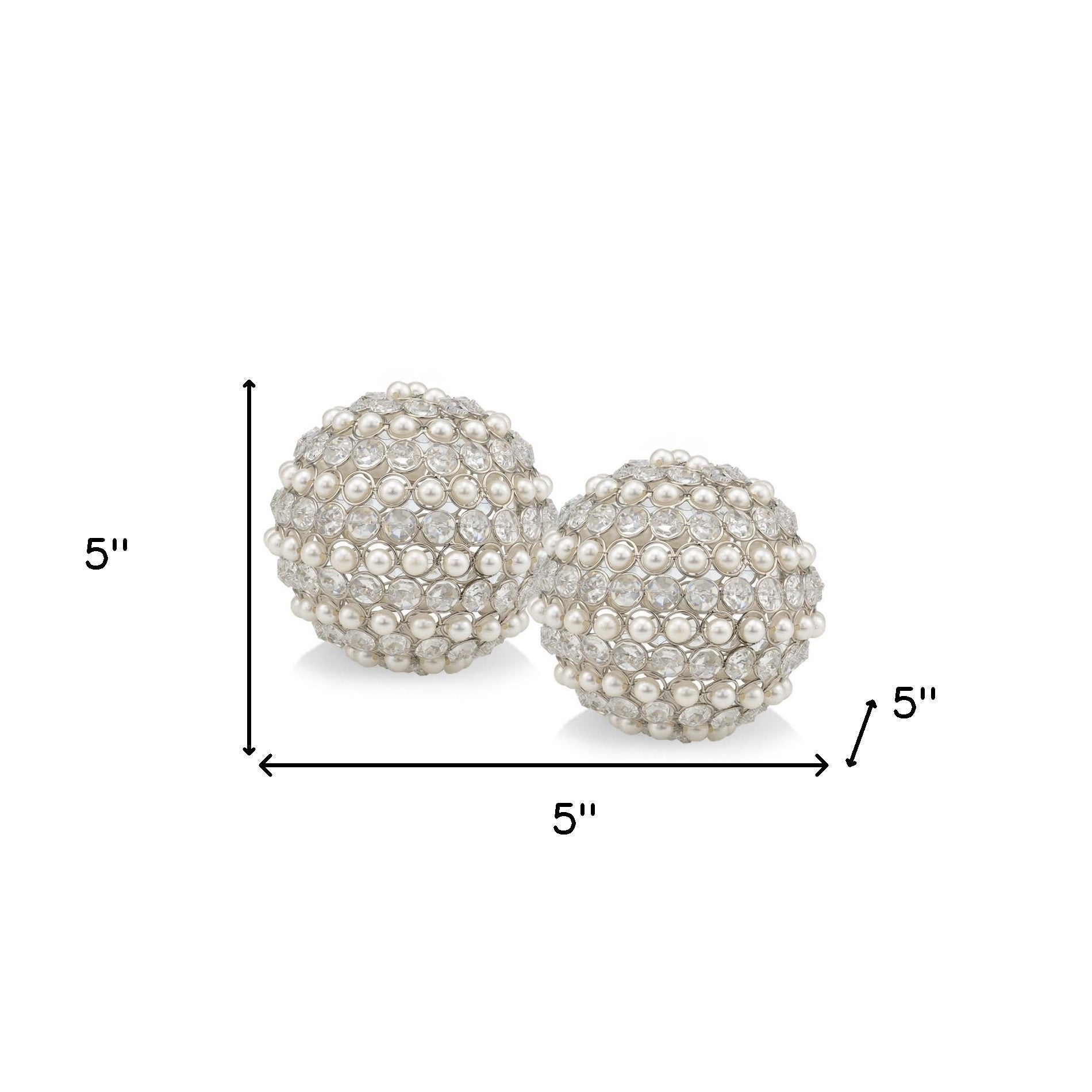 Set Of Two 5" Silver And Clear Faux Crystal Decorative Orb Sculptures - Homeroots - Flyclothing LLC