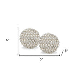 Set Of Two 5" Silver And Clear Faux Crystal Decorative Orb Sculptures