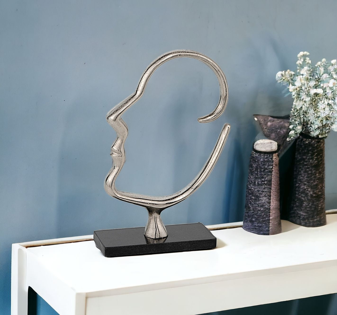 12" Black and Silver Marble and Aluminum Tabletop Sculpture - Homeroots - Flyclothing LLC