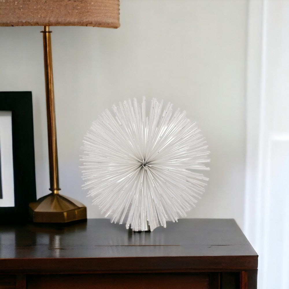 8" White Iron Decorative Orb Tabletop Sculpture - Homeroots - Flyclothing LLC
