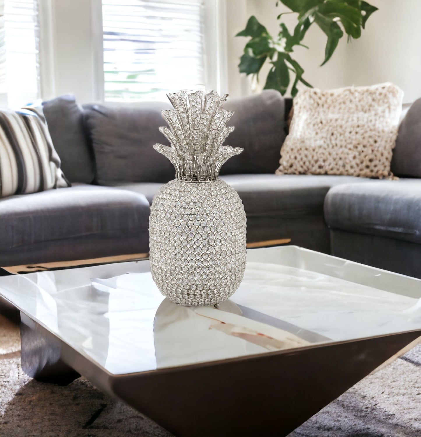23" Glam Bling Faux Crystal and Silver Pineapple - Homeroots - Flyclothing LLC