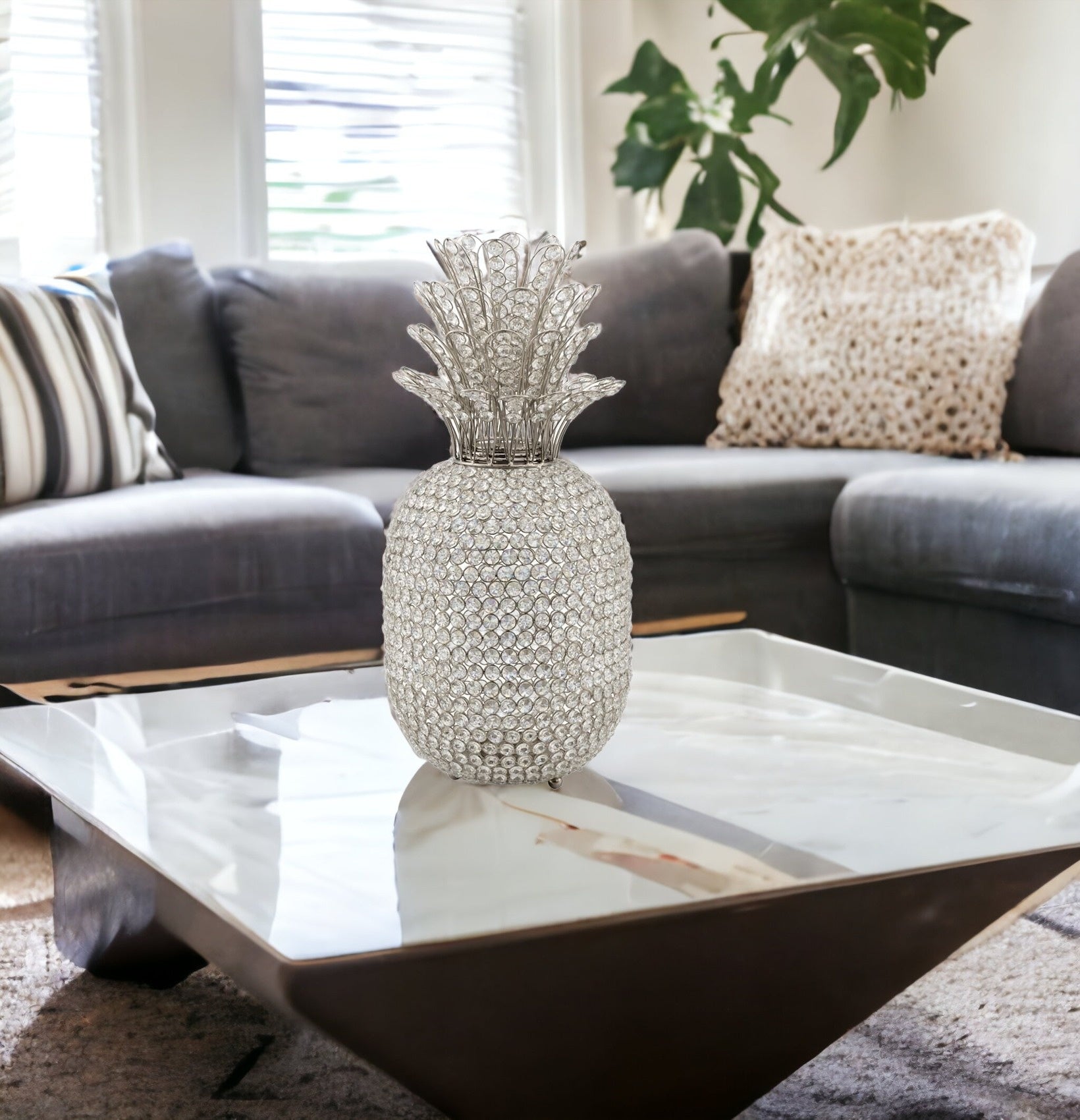 23" Glam Bling Faux Crystal and Silver Pineapple - Homeroots - Flyclothing LLC