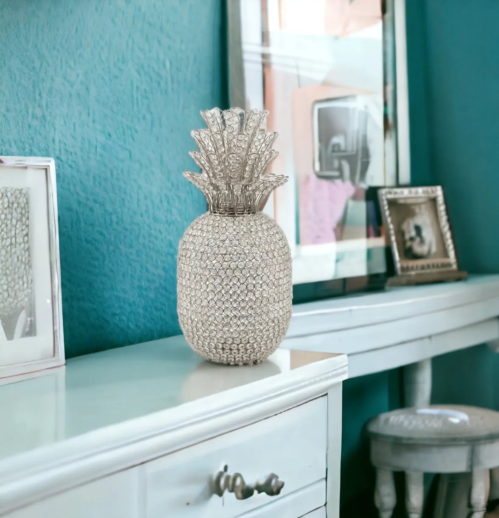 23" Glam Bling Faux Crystal and Silver Pineapple - Homeroots - Flyclothing LLC